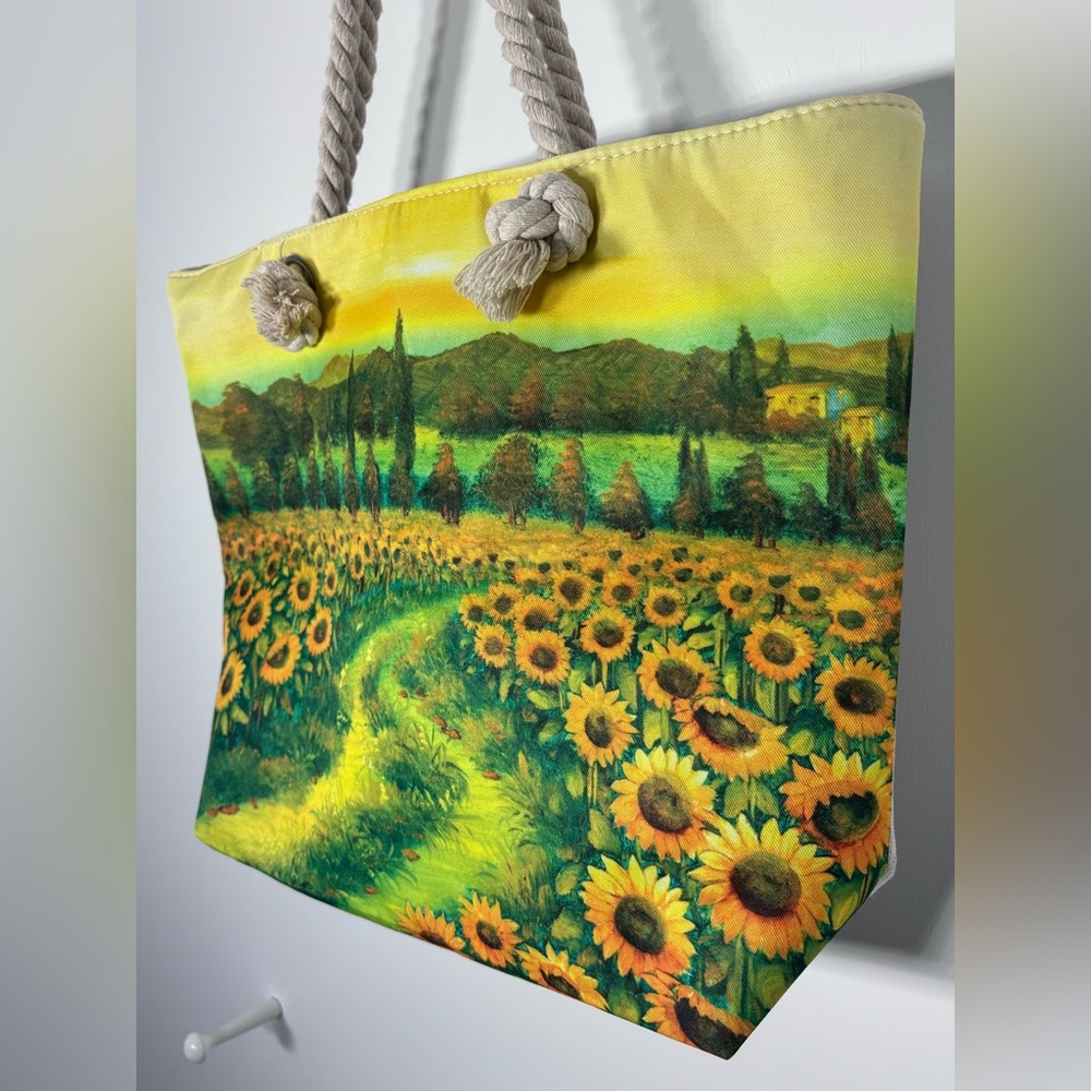 NWOT Sunflower Field Canvas Rope Handle Tote Bag Medium Size 12x17x5 - Picture 3 of 6
